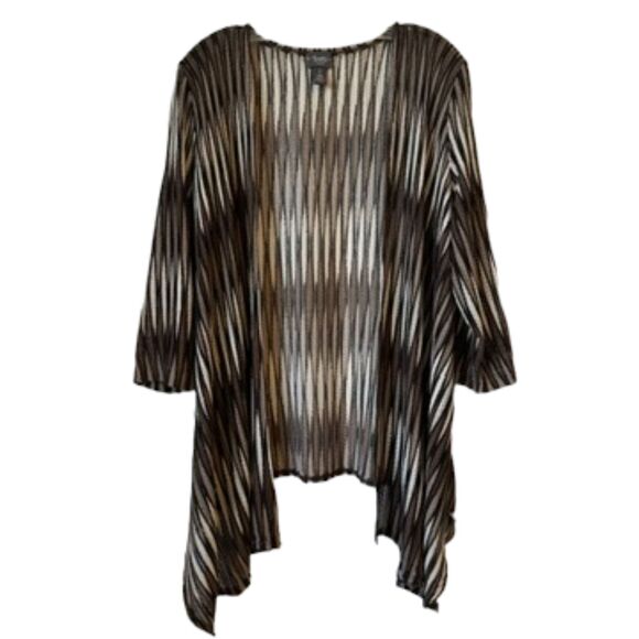 Chico's Sz 2 = W's Sz 12-14 Lightweight Hi-Lo Brown & Black 3/4 Sleeve Stretch - Picture 1 of 10